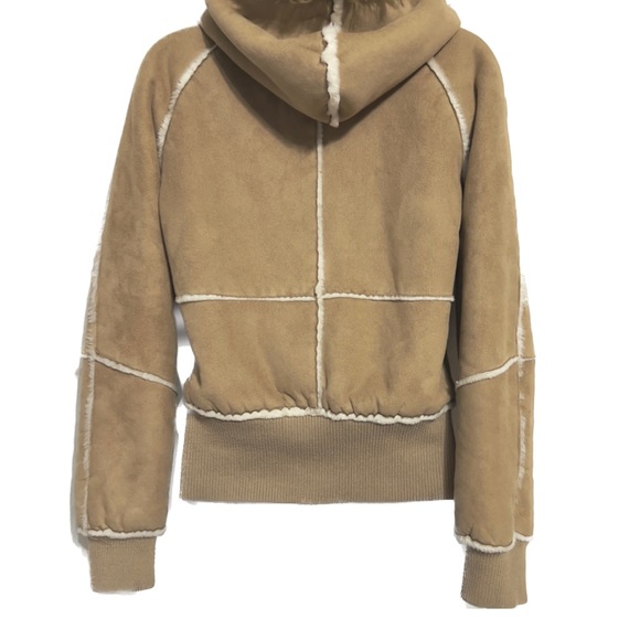 Seventy seven 77 vintage small medium faux suede shearling hooded bomber jacket - Picture 2 of 5